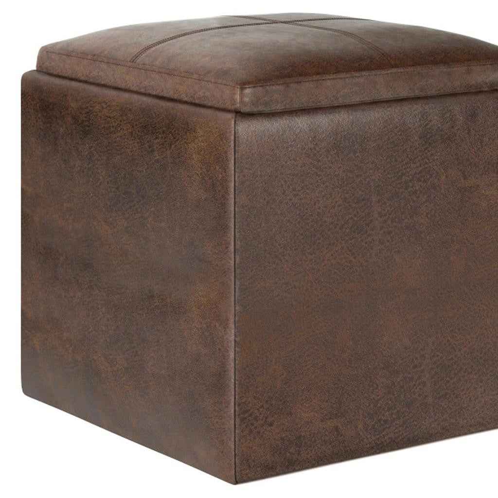 17" Brown Upholstery Storage Ottoman