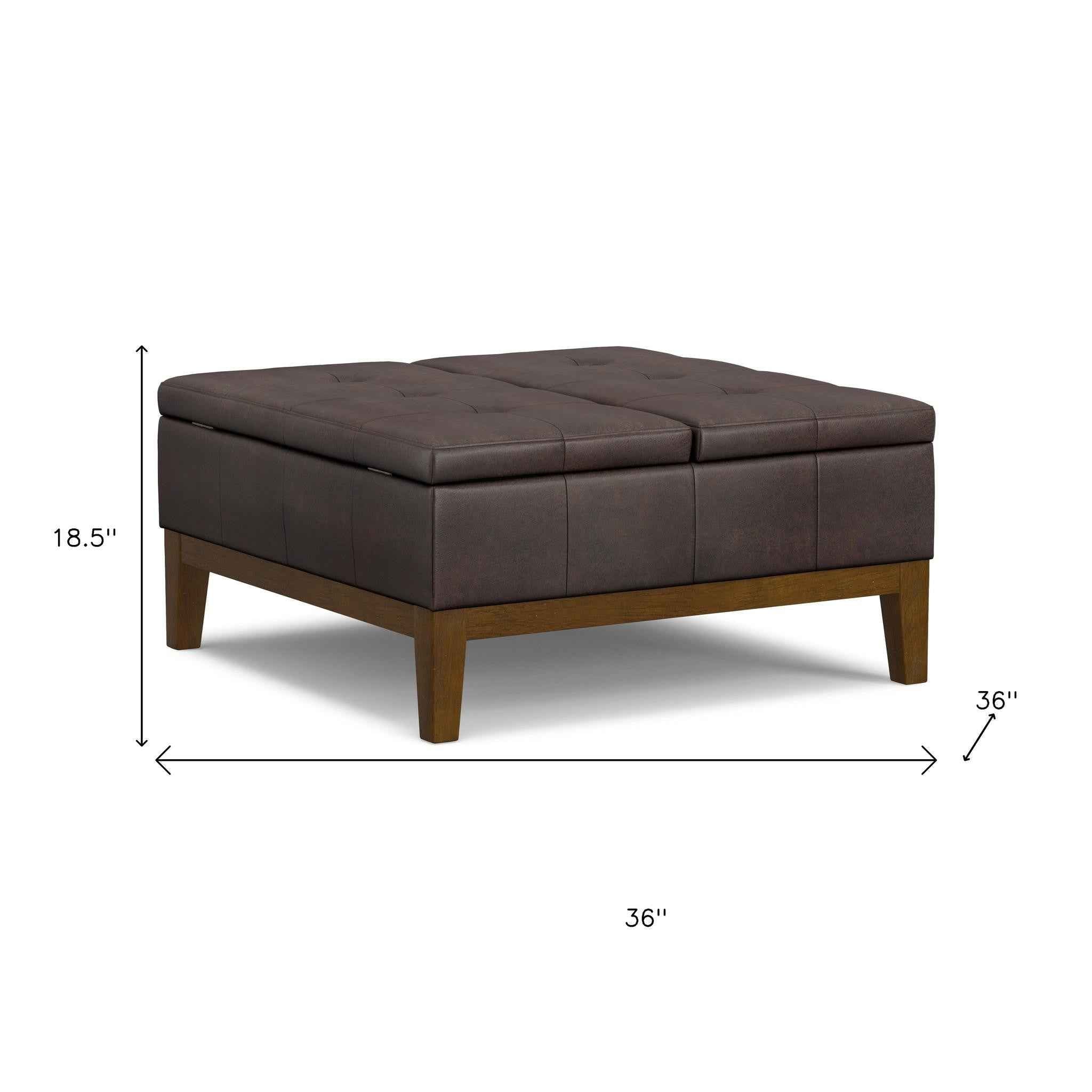 36" Walnut and Brown Upholstery Storage Ottoman