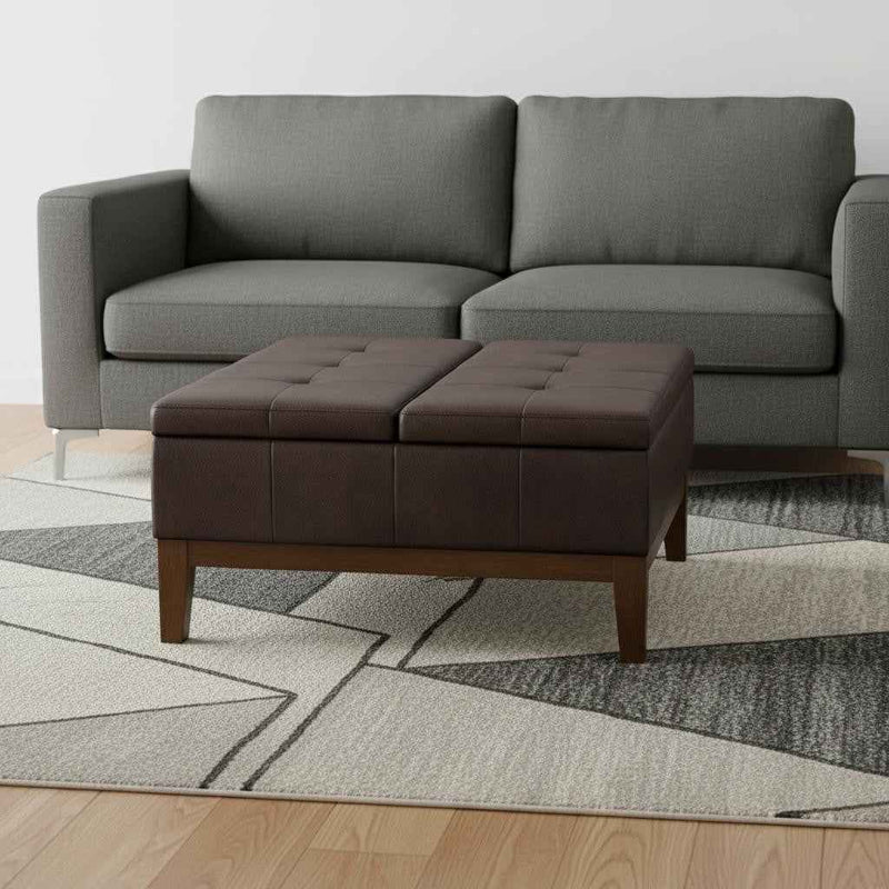 36" Walnut and Brown Upholstery Storage Ottoman