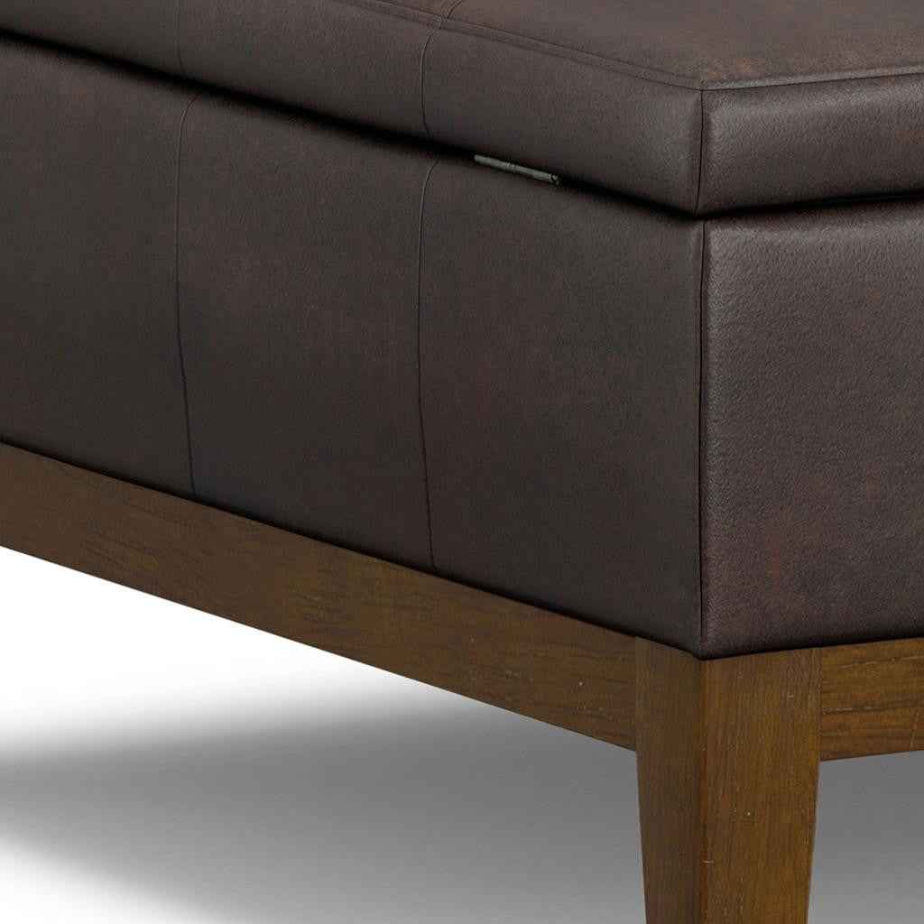 36" Walnut and Brown Upholstery Storage Ottoman