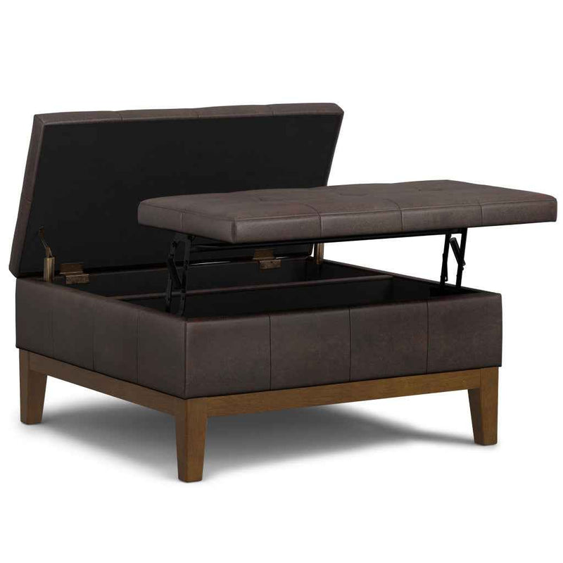 36" Walnut and Brown Upholstery Storage Ottoman