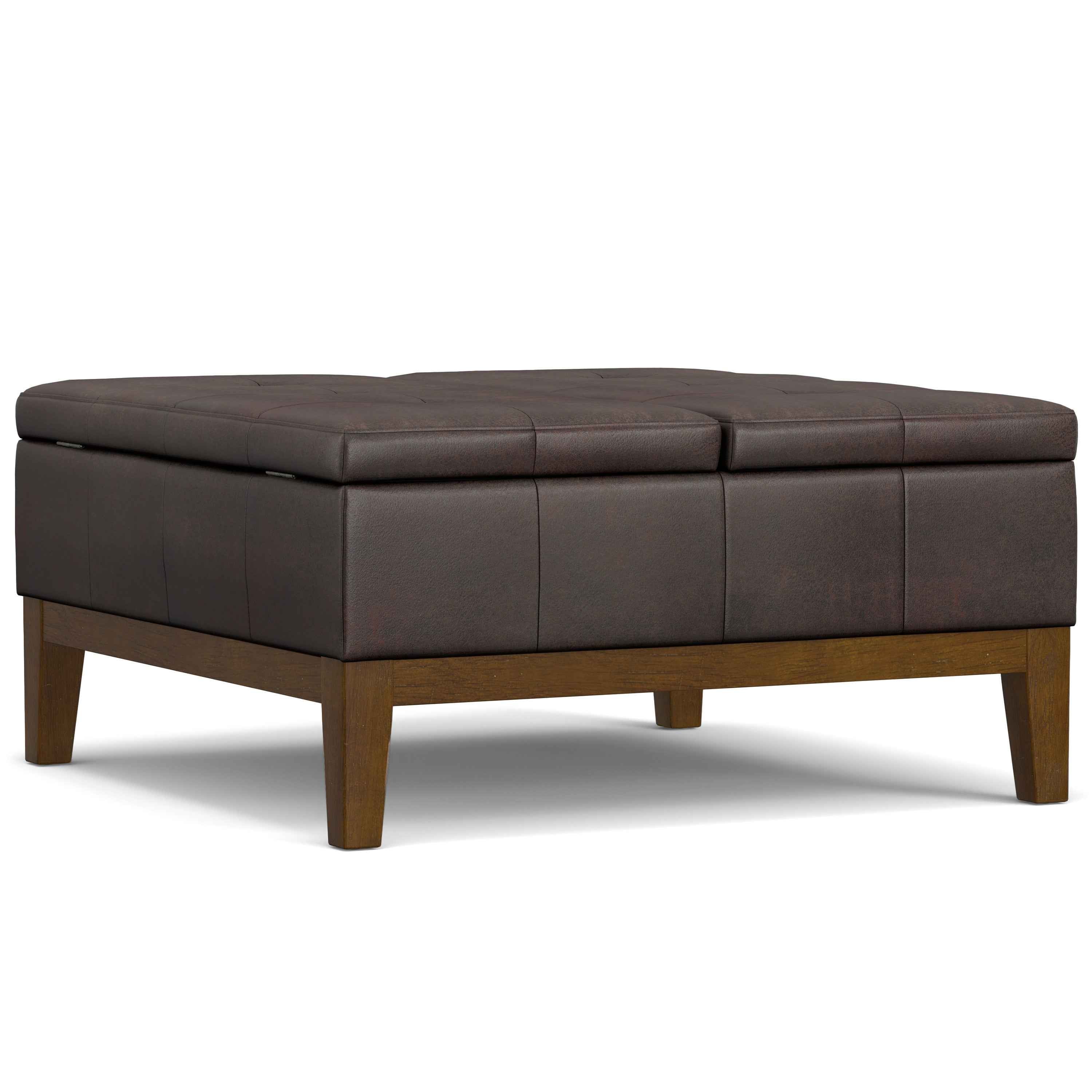 36" Walnut and Brown Upholstery Storage Ottoman