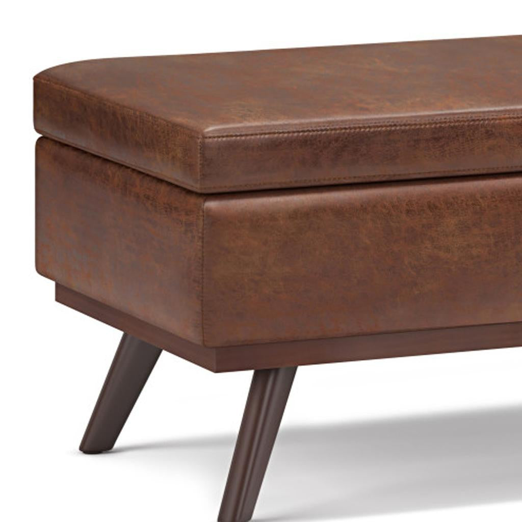42" Brown Leather Cocktail Ottoman With Storage