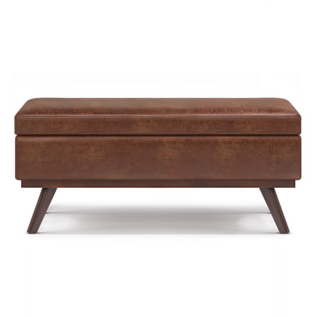 42" Brown Leather Cocktail Ottoman With Storage
