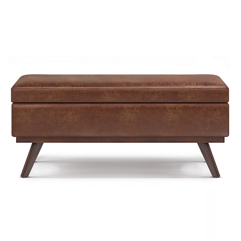 42" Brown Leather Cocktail Ottoman With Storage