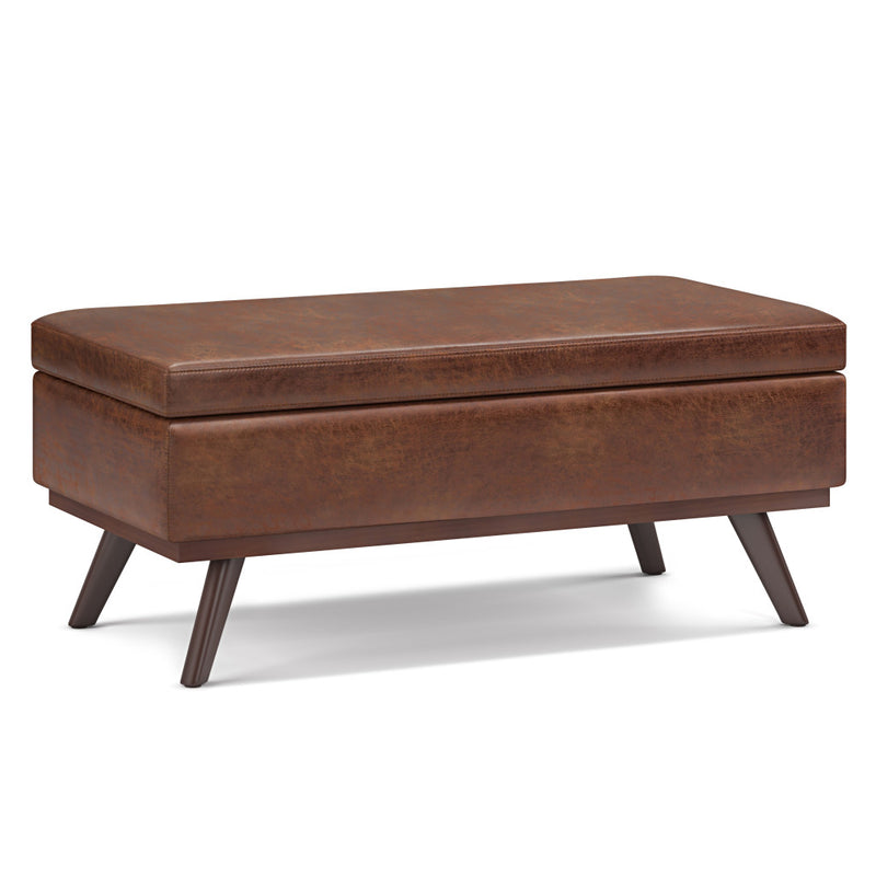 42" Brown Leather Cocktail Ottoman With Storage