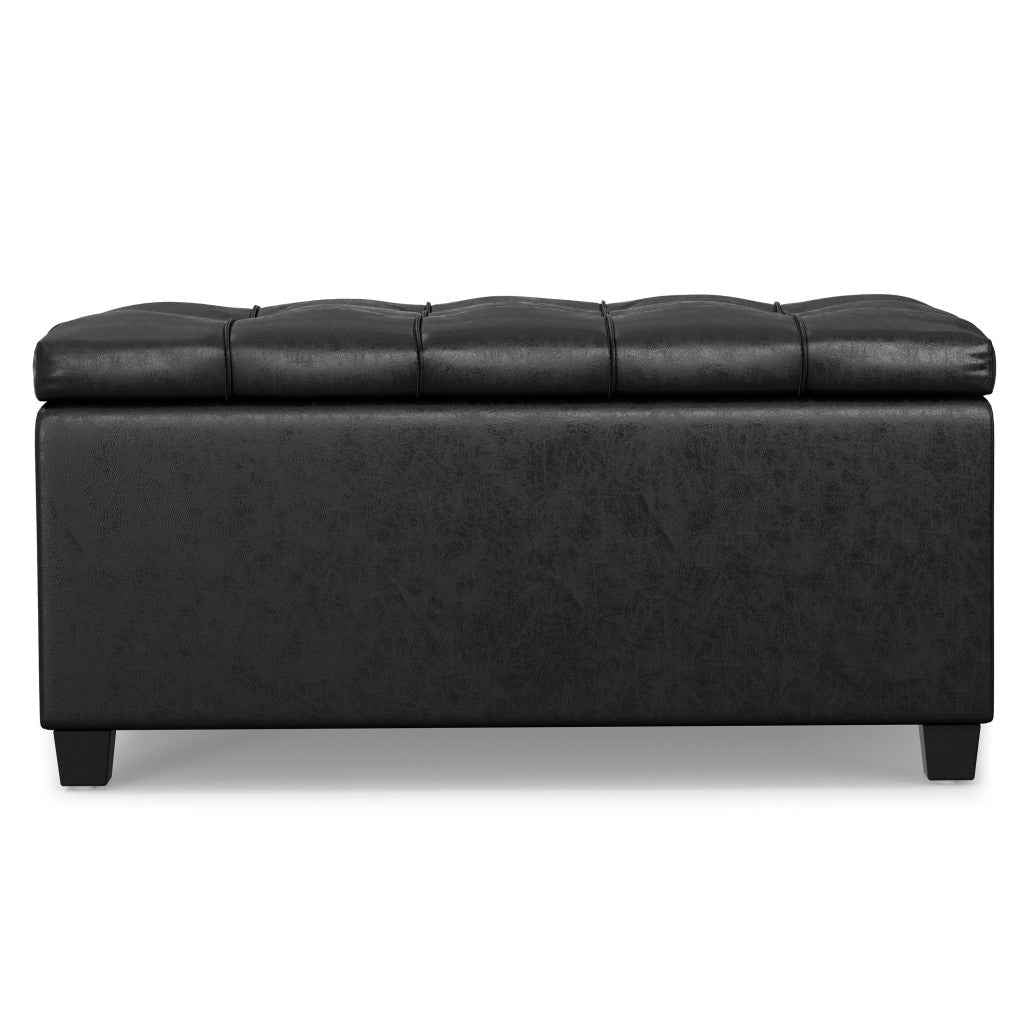 33" Espresso and Black Upholstery Storage Ottoman