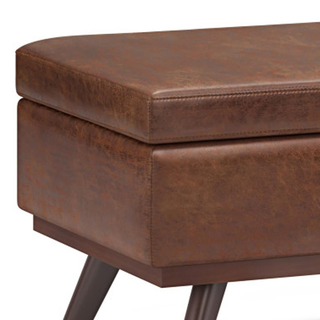 42" Brown Leather Cocktail Ottoman With Storage