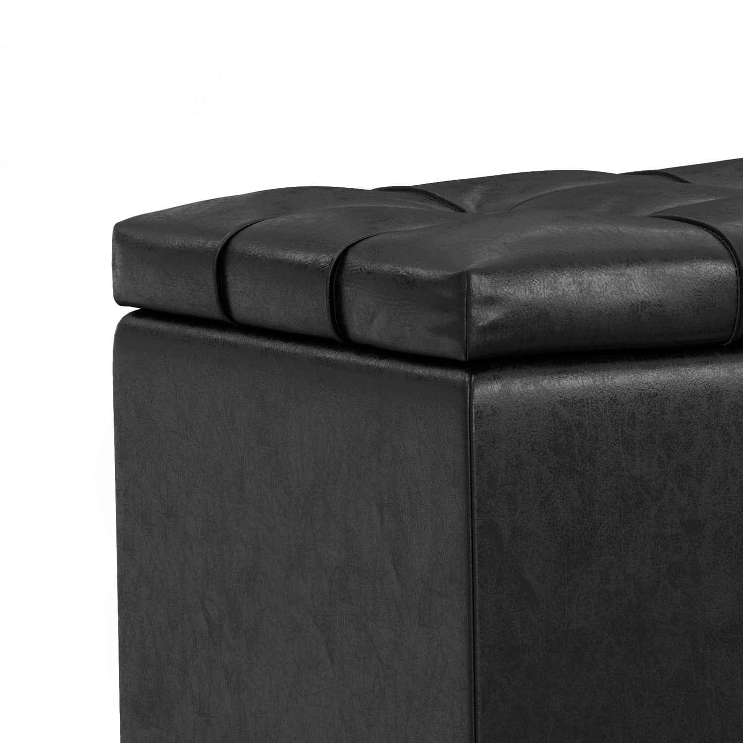 33" Espresso and Black Upholstery Storage Ottoman