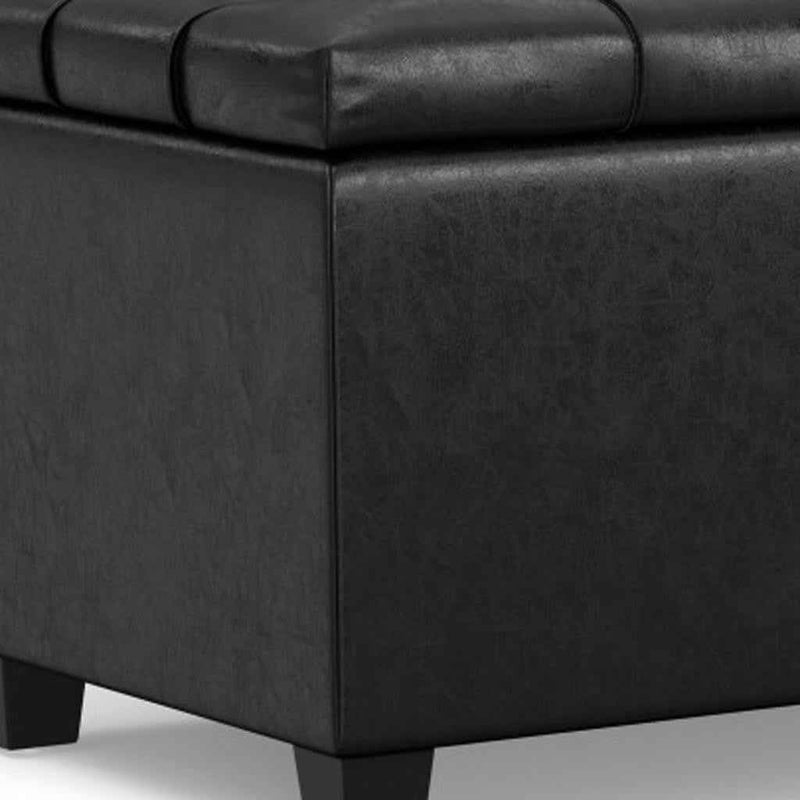 33" Espresso and Black Upholstery Storage Ottoman