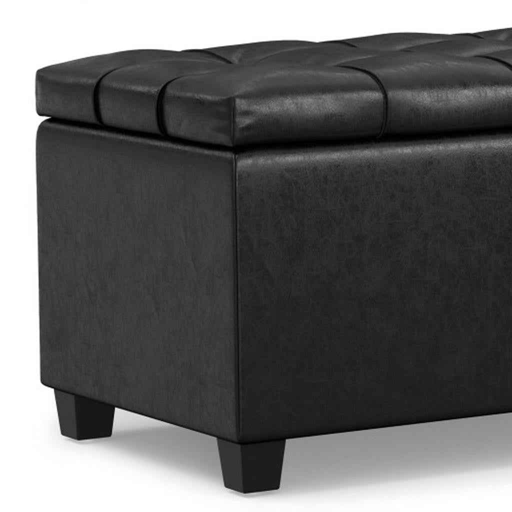 33" Espresso and Black Upholstery Storage Ottoman