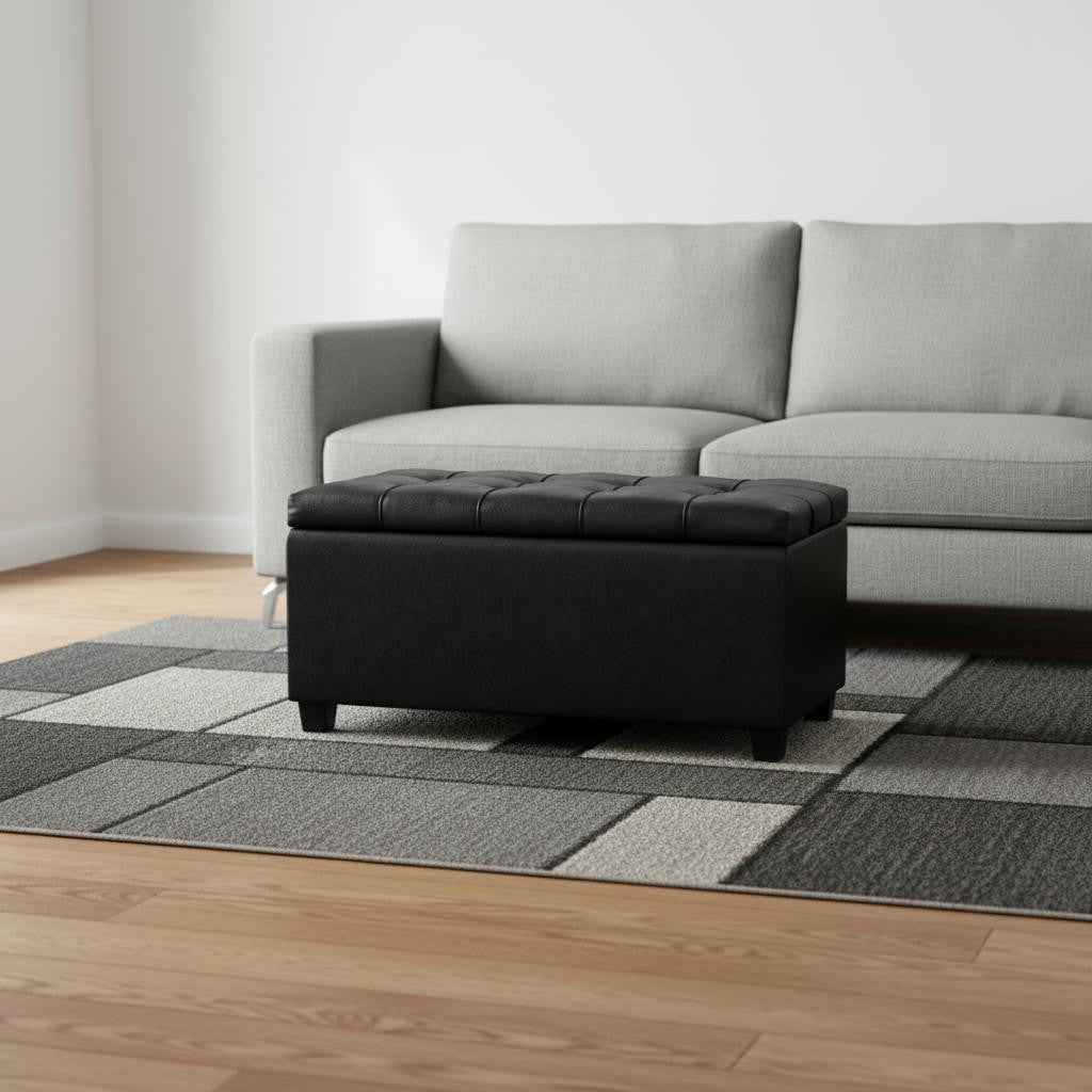 33" Espresso and Black Upholstery Storage Ottoman