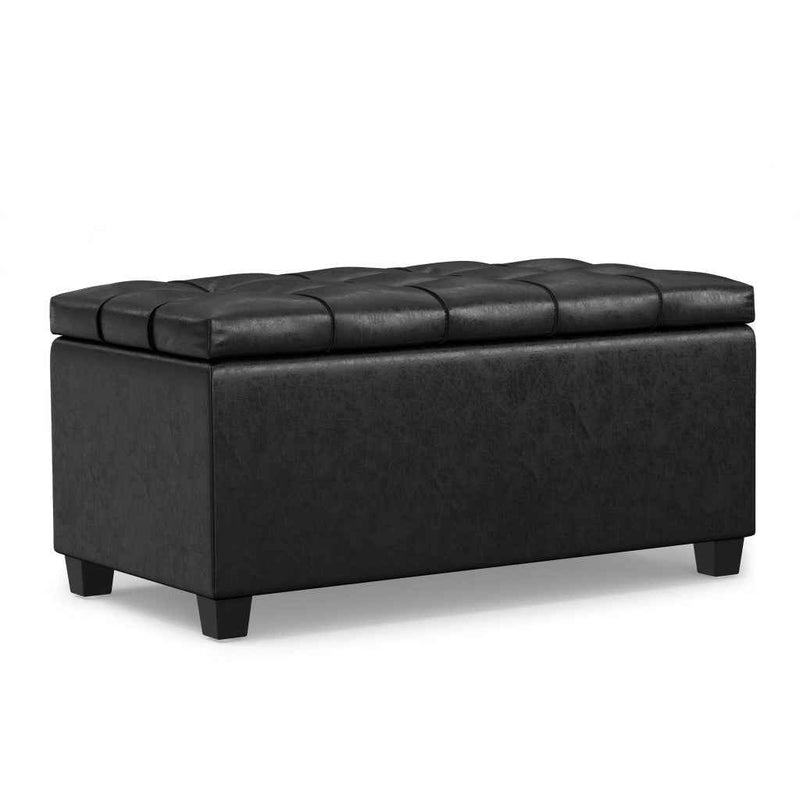 33" Espresso and Black Upholstery Storage Ottoman