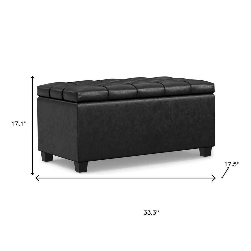 33" Espresso and Black Upholstery Storage Ottoman