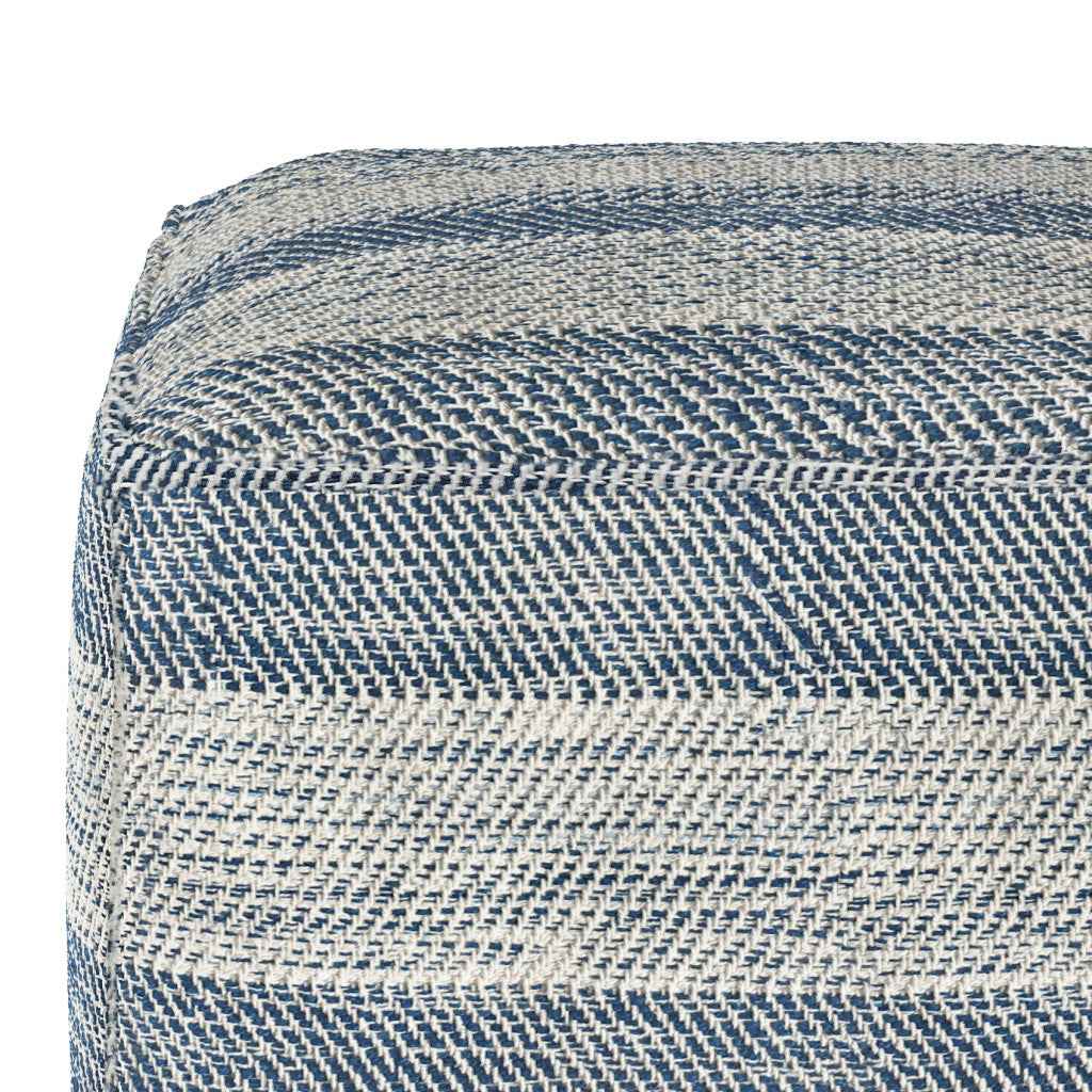 18" Blue Cotton Pouf Ottoman