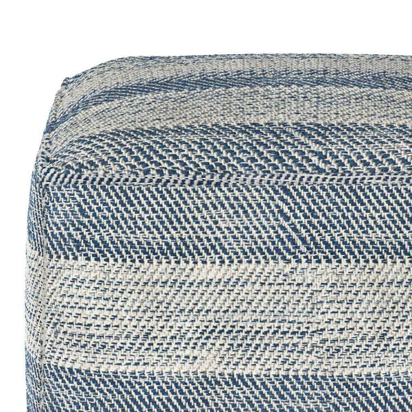 18" Blue Cotton Pouf Ottoman