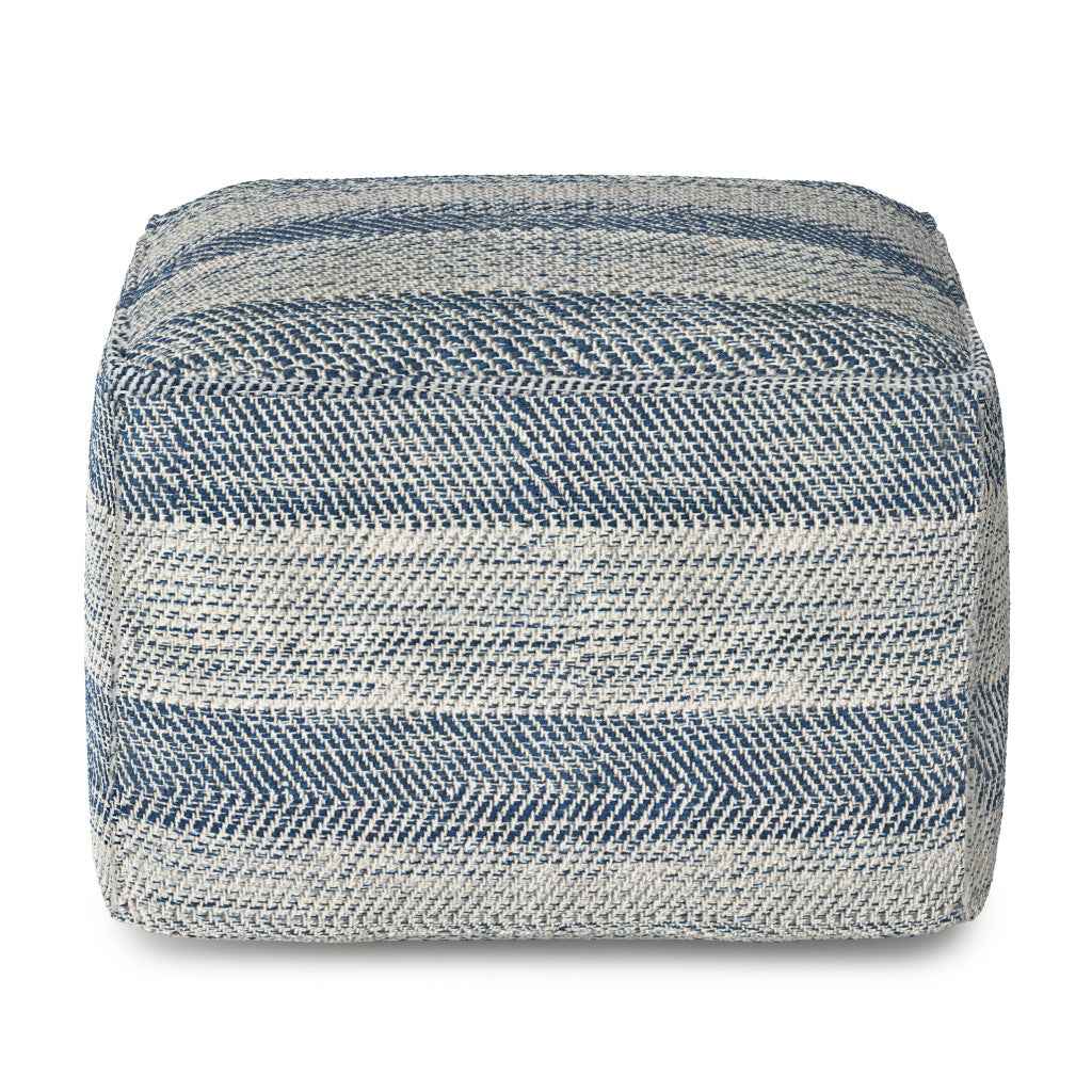 18" Blue Cotton Pouf Ottoman