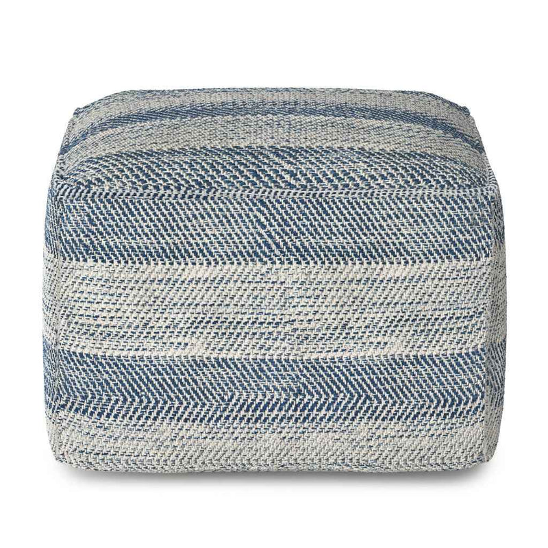 18" Blue Cotton Pouf Ottoman