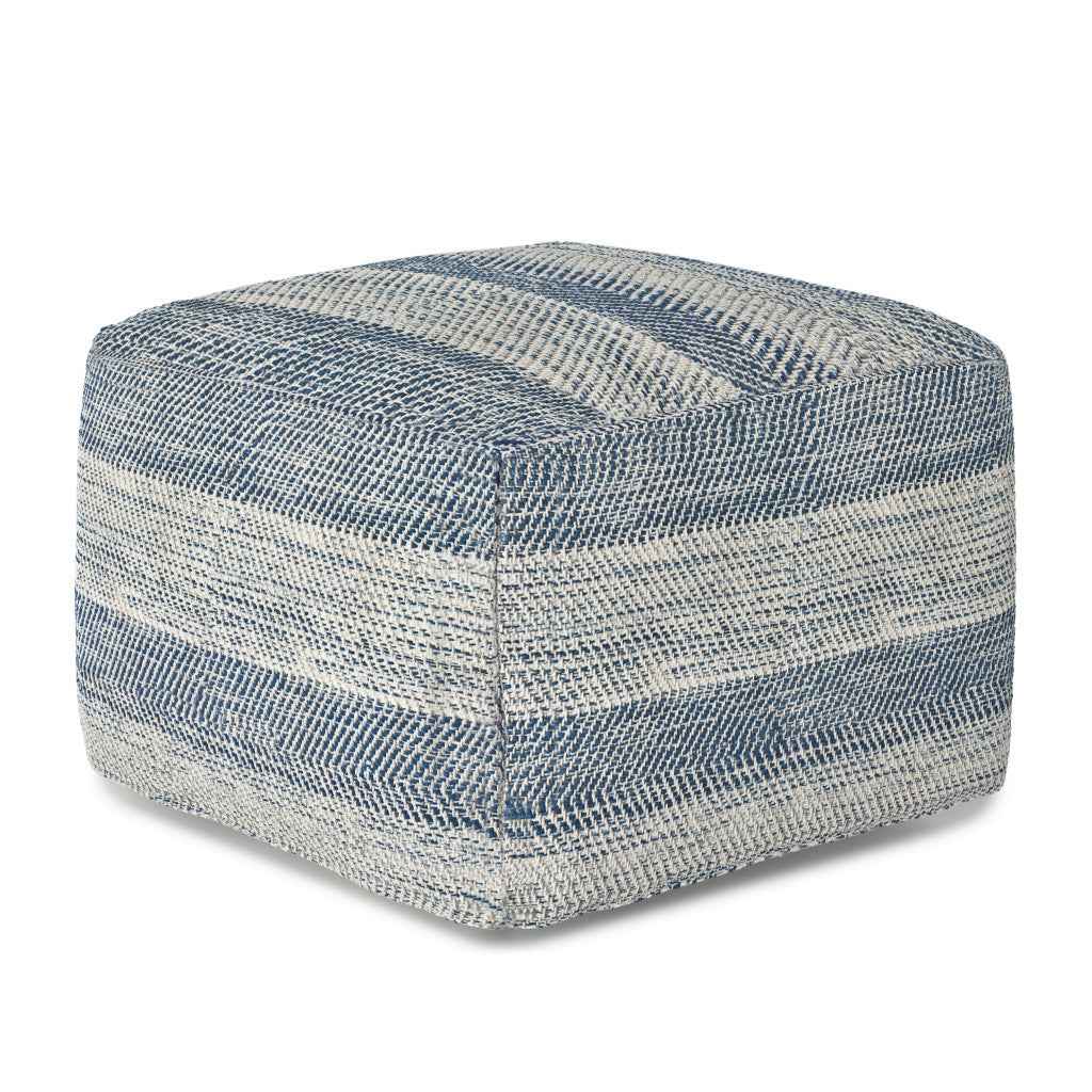 18" Blue Cotton Pouf Ottoman