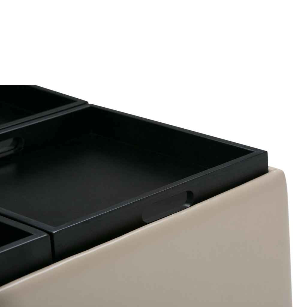 35" Cream and Dark Brown Leather Cocktail Ottoman With Storage