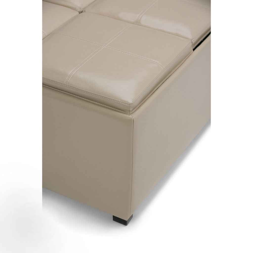 35" Cream and Dark Brown Leather Cocktail Ottoman With Storage