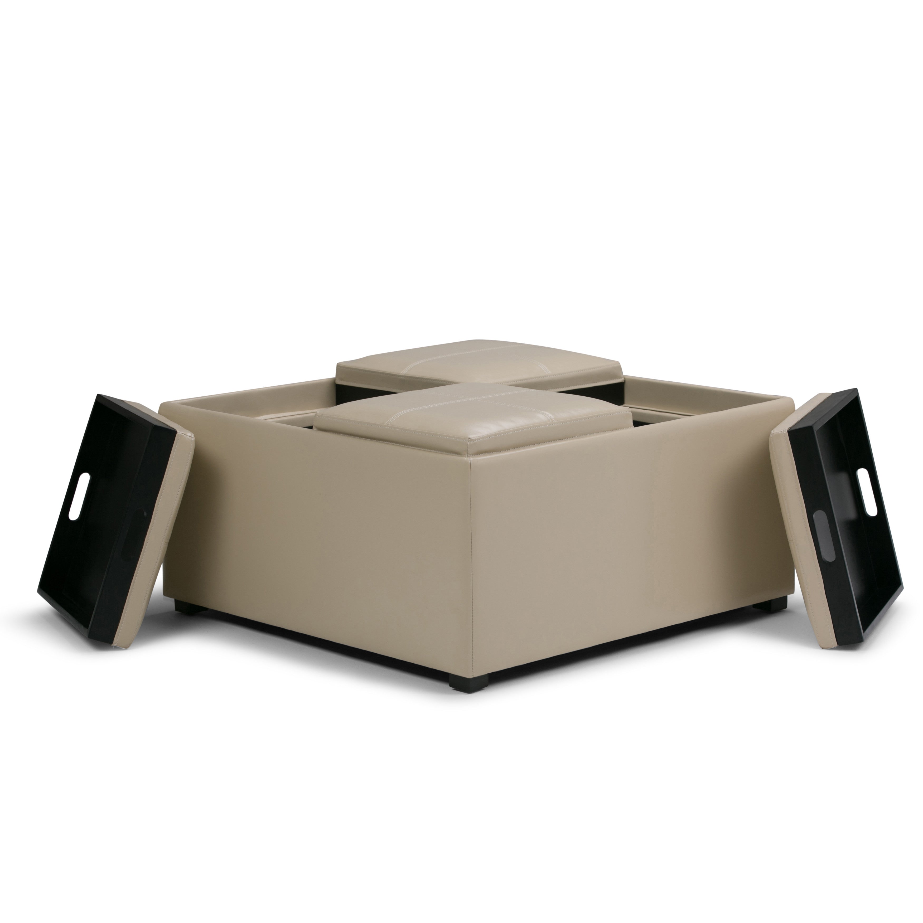 35" Cream and Dark Brown Leather Cocktail Ottoman With Storage - GreatEagleInc