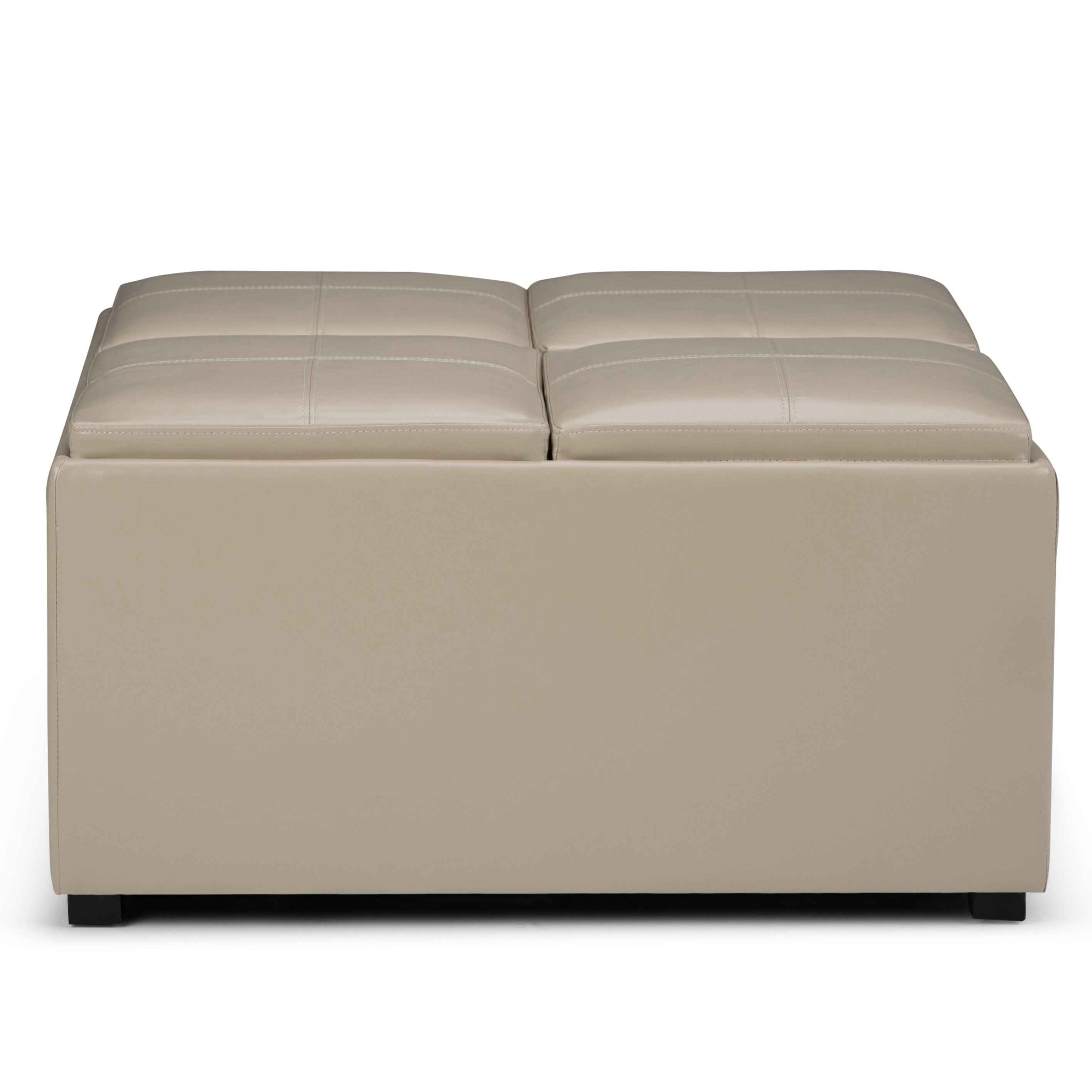 35" Cream and Dark Brown Leather Cocktail Ottoman With Storage