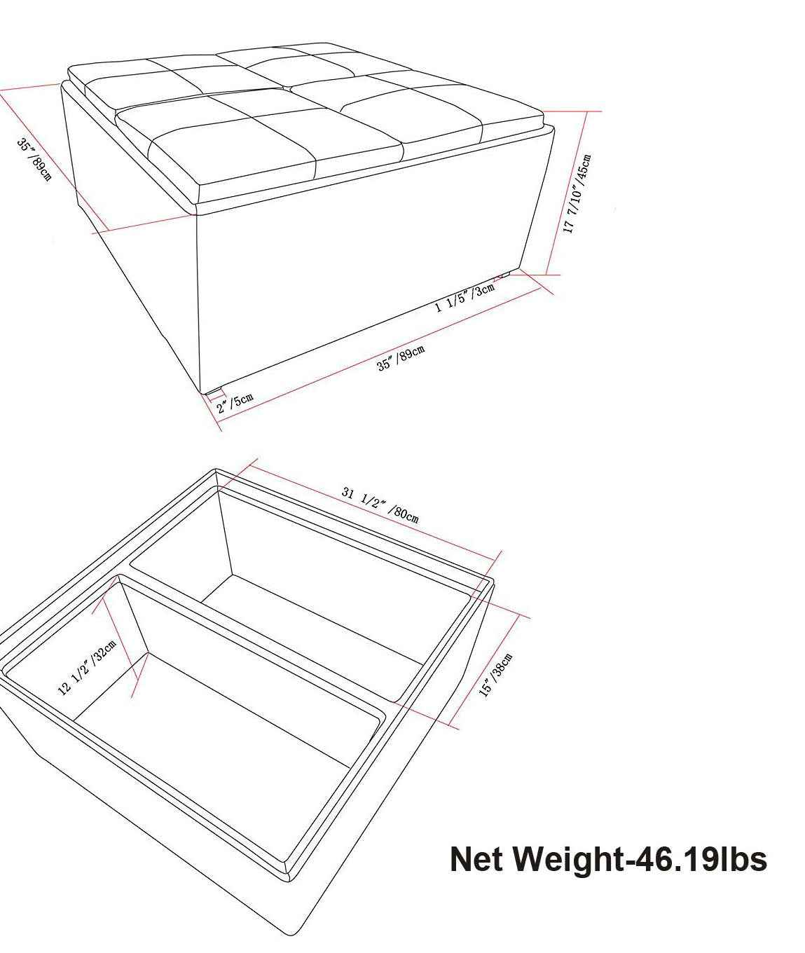 35" Cream and Dark Brown Leather Cocktail Ottoman With Storage