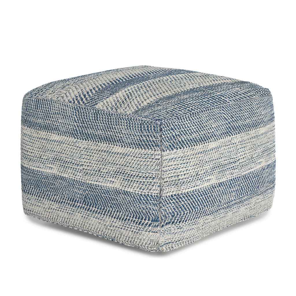 18" Blue Cotton Pouf Ottoman