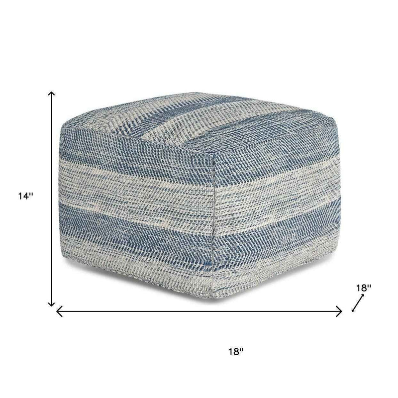 18" Blue Cotton Pouf Ottoman