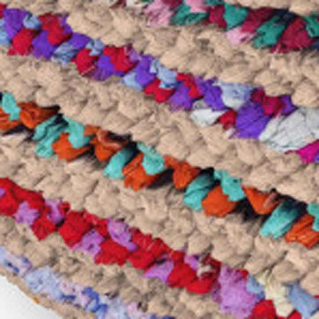 30" Blue Jute Round Pouf Ottoman