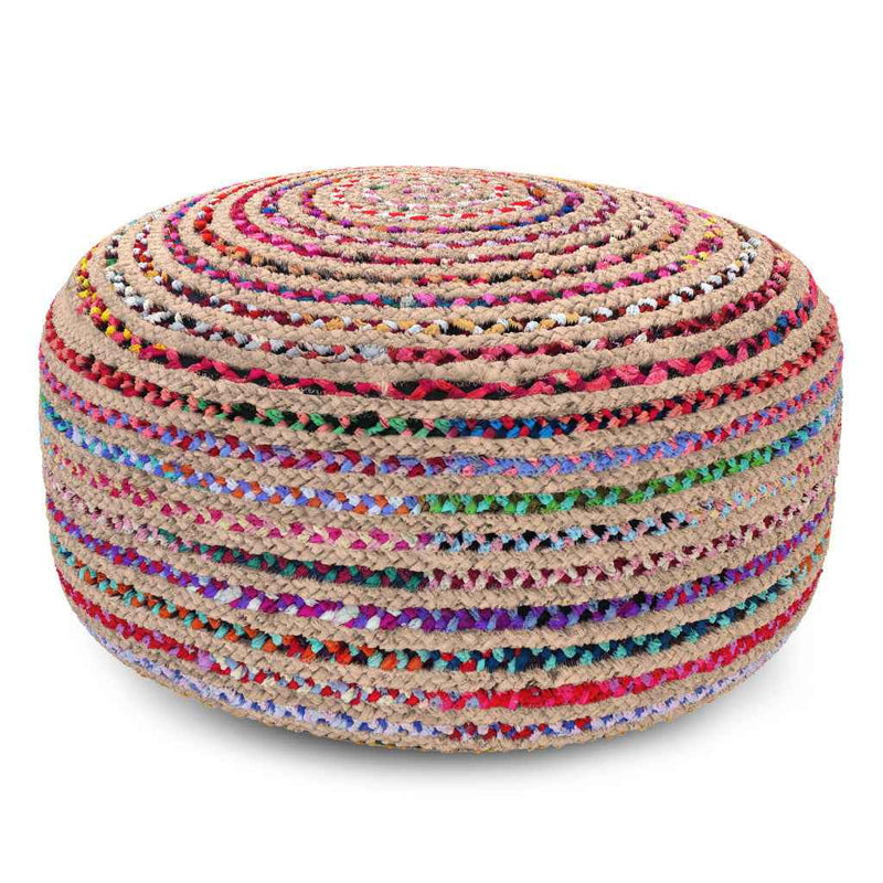 30" Blue Jute Round Pouf Ottoman