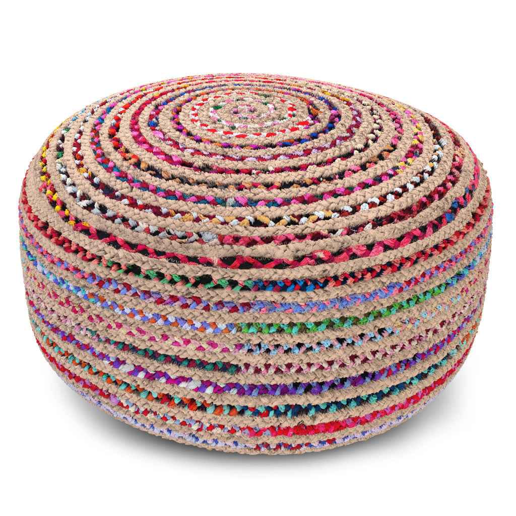 30" Blue Jute Round Pouf Ottoman