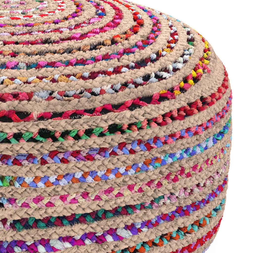 30" Blue Jute Round Pouf Ottoman