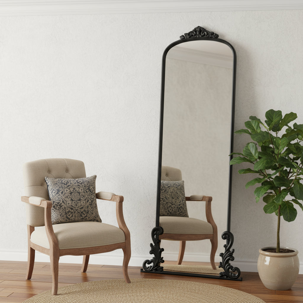 68" Black Metal Arch Framed Full Length Mirror - Bed & Bath