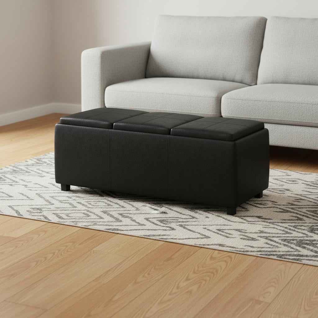 42" Dark Brown and Black Upholstery Storage Ottoman