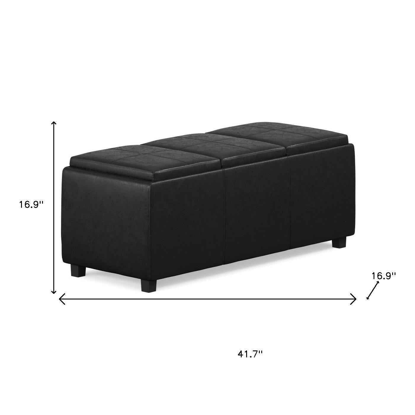 42" Dark Brown and Black Upholstery Storage Ottoman