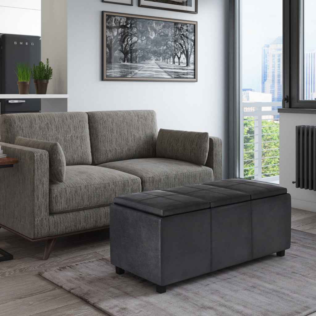 42" Dark Brown and Black Upholstery Storage Ottoman