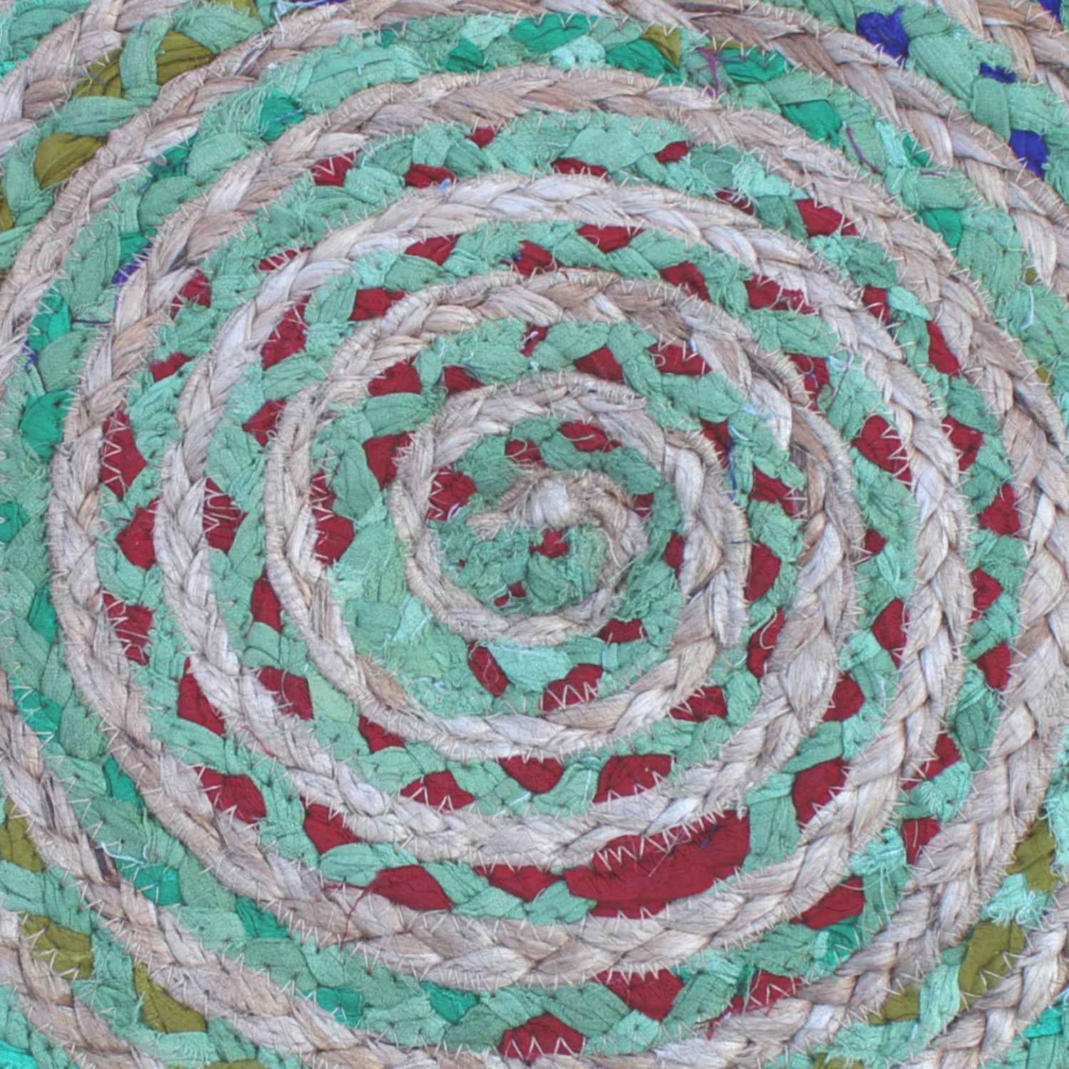 20" Green Jute Round Pouf Ottoman