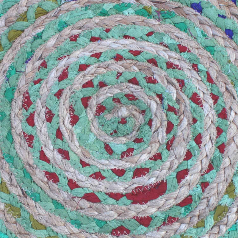 20" Green Jute Round Pouf Ottoman