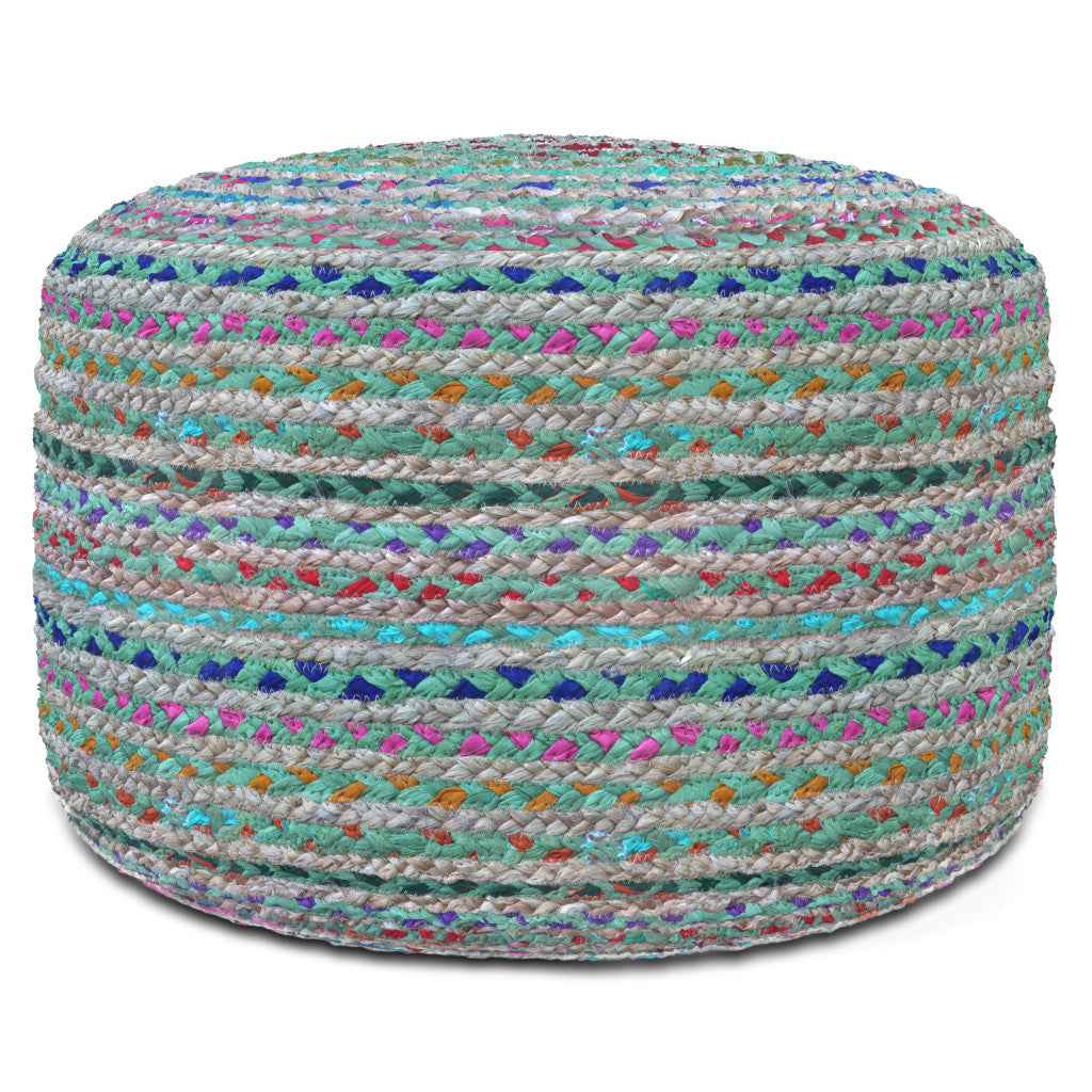 20" Green Jute Round Pouf Ottoman