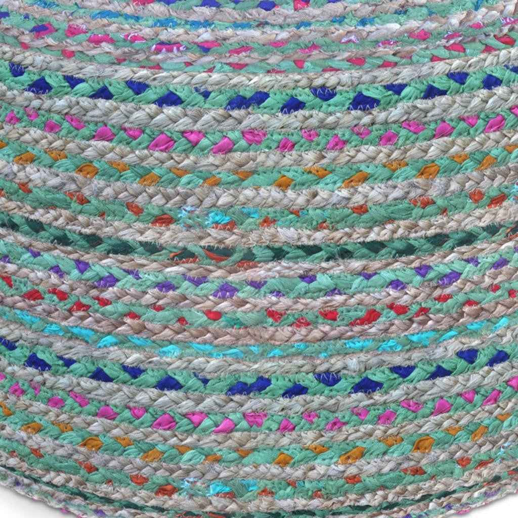 20" Green Jute Round Pouf Ottoman