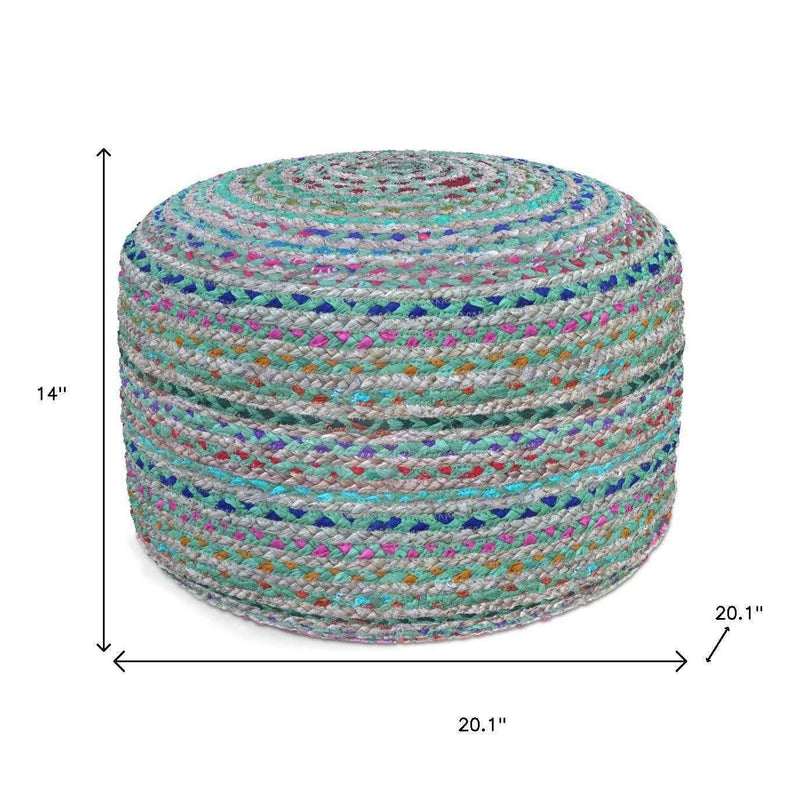 20" Green Jute Round Pouf Ottoman