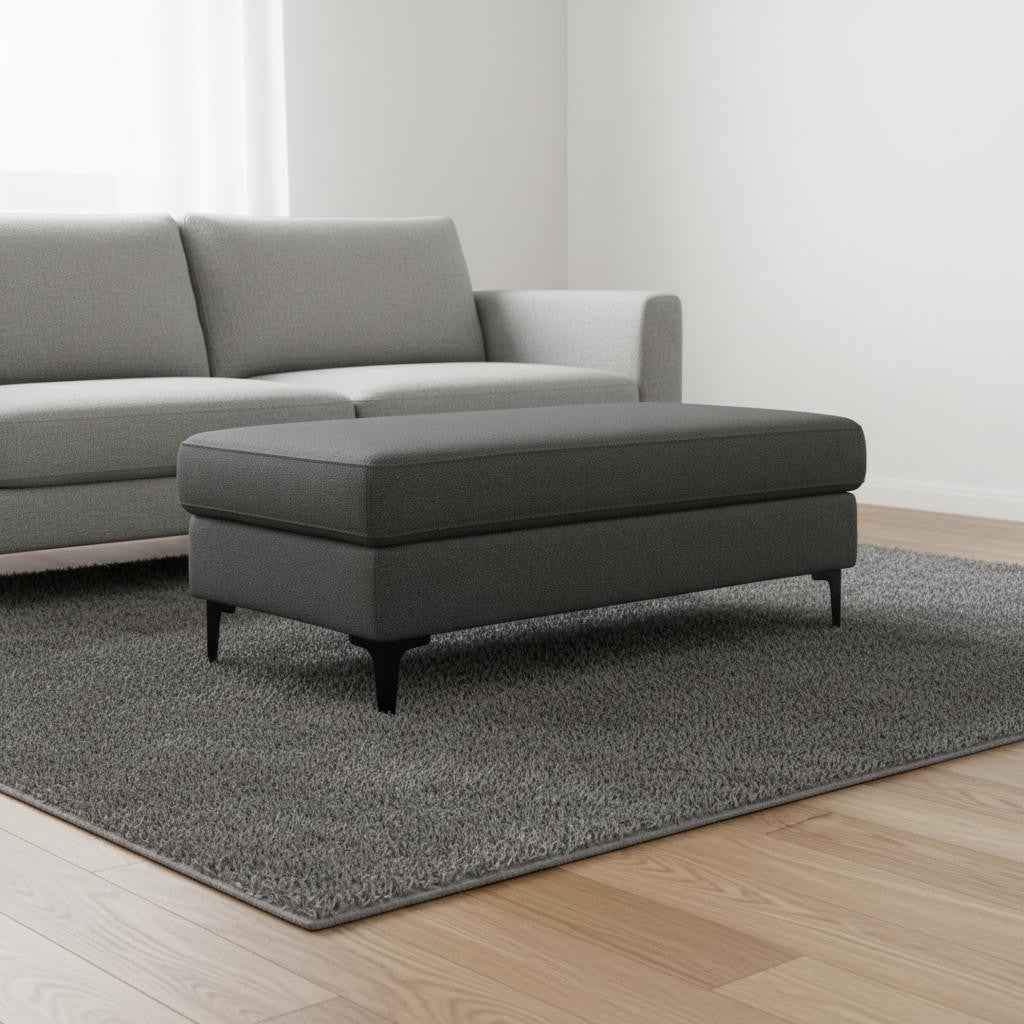 48" Gray and Black Fabric Ottoman