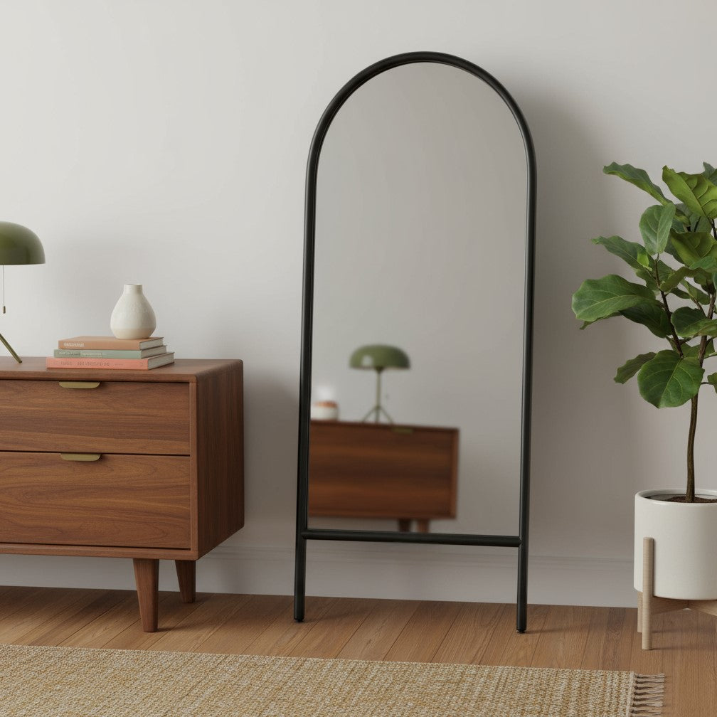 71" Black Solid Wood Arch Freestanding Framed Full Length Mirror - Bed & Bath