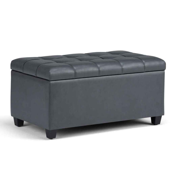 33" Espresso and Gray Upholstery Storage Ottoman