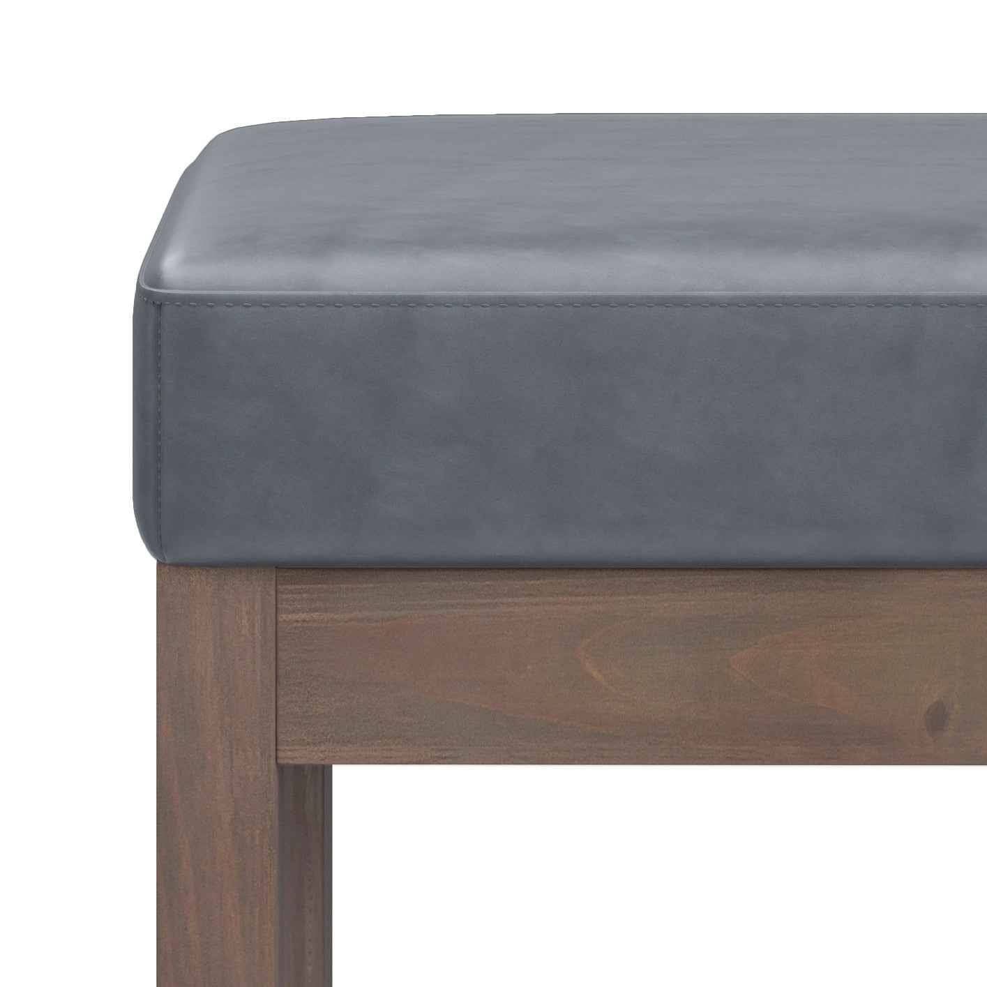 27" Gray and Brown Leather Footstool