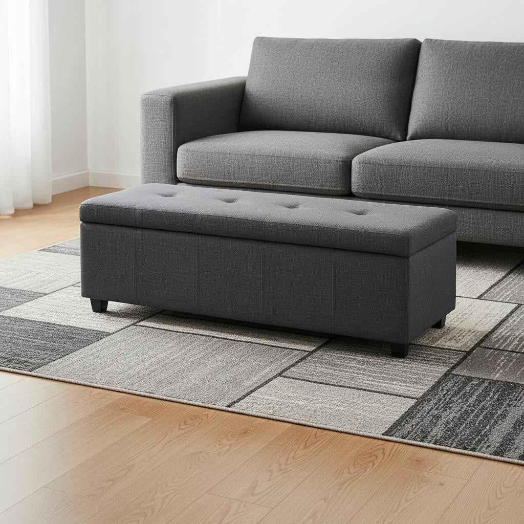 48" Dark Brown and Slate Gray Upholstery Storage Ottoman