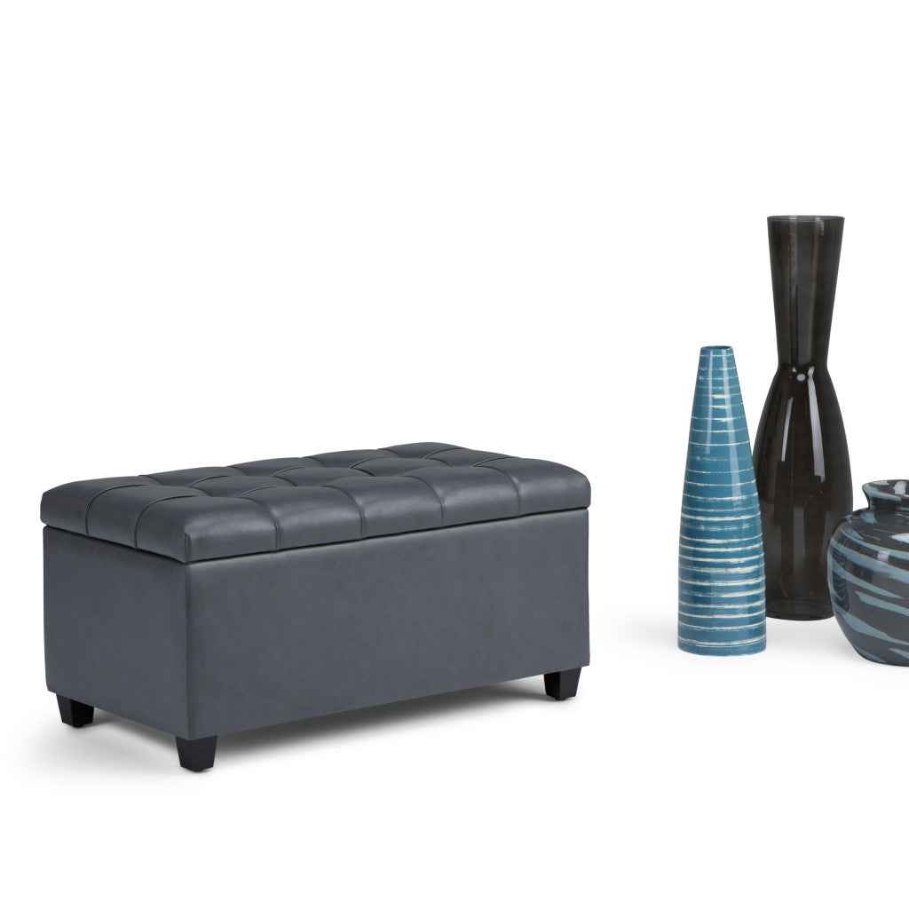 33" Espresso and Gray Upholstery Storage Ottoman