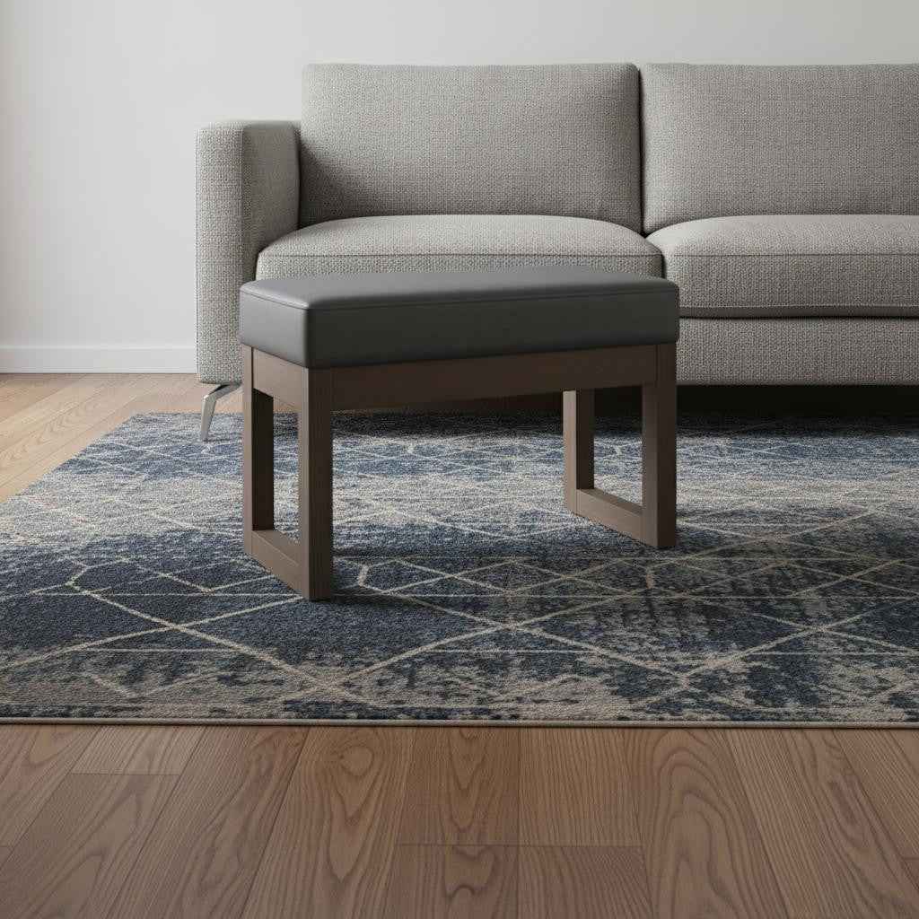 27" Gray and Brown Leather Footstool